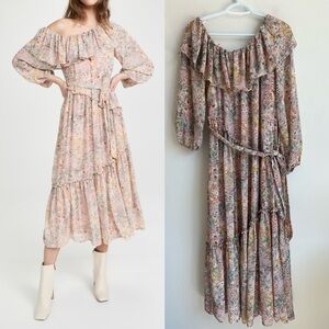 ASTR the Label Kaylani Pink Multi Flower Midi Dress